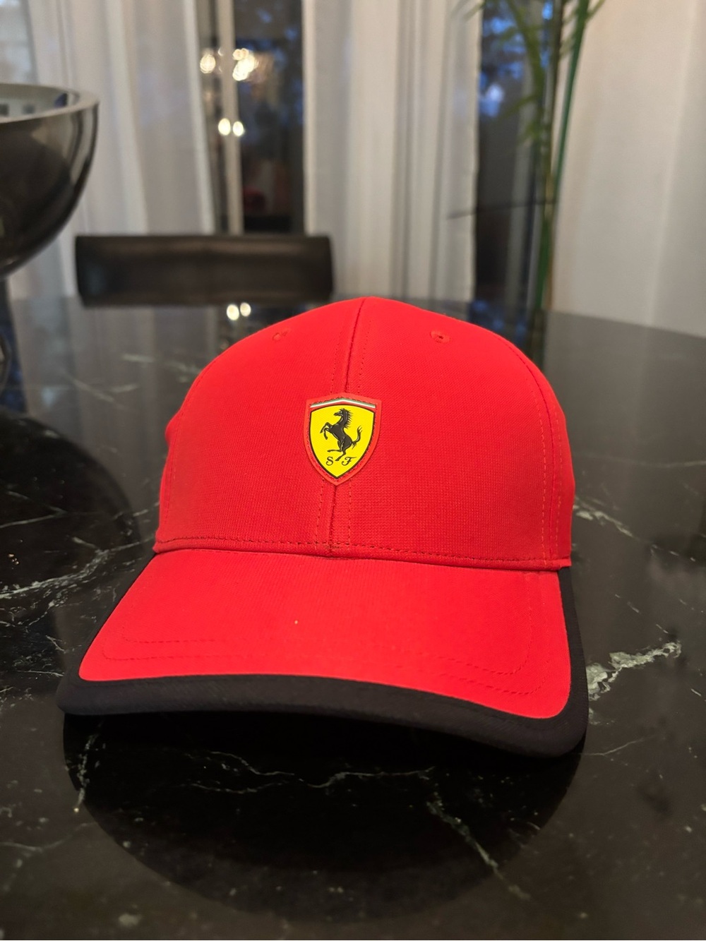 Ferrari Red Baseball Cap with Yellow Shield and Black Trim